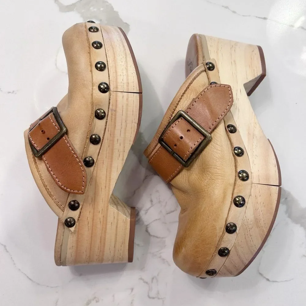 Free People Culver City Wood Leather Platform Clogs